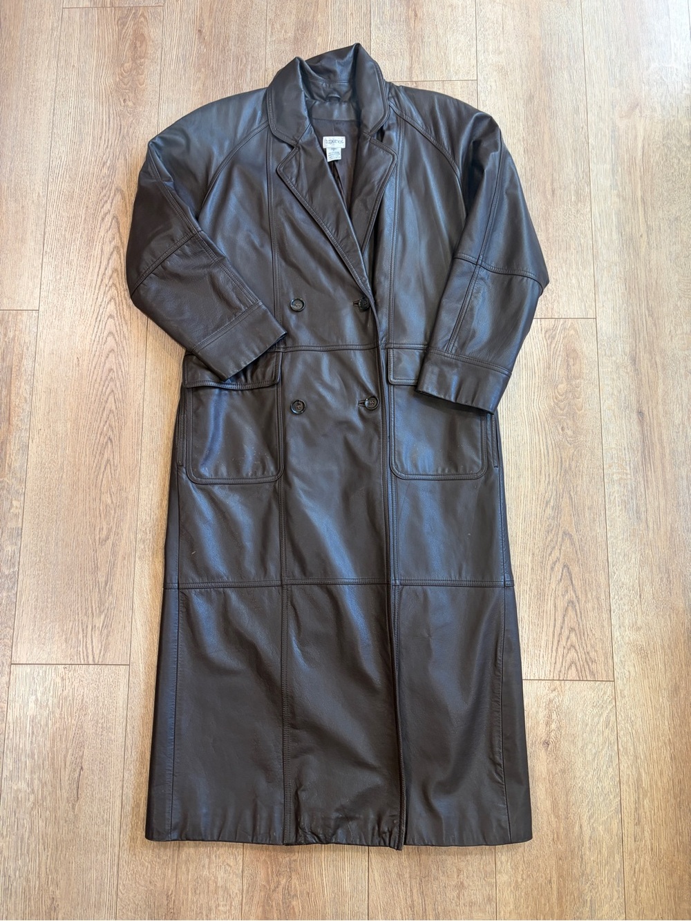 Together Vintage Brown Genuine Leather Maxi Trench Coat Size 6